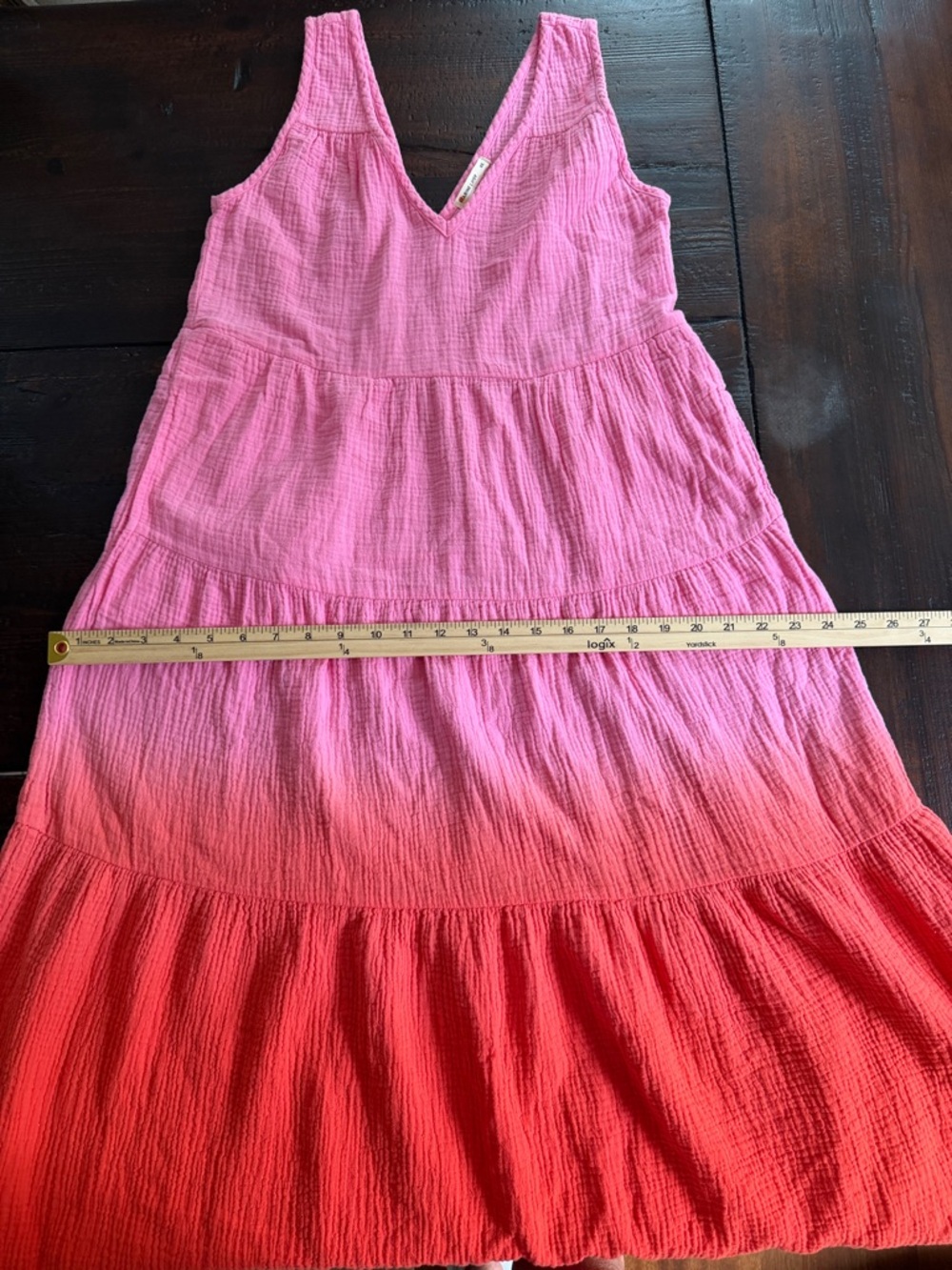 Marine Layer Coastal Grandmother Pink Orange Ombre Cotton Gauze Tiered Maxi XS - Picture 11 of 13